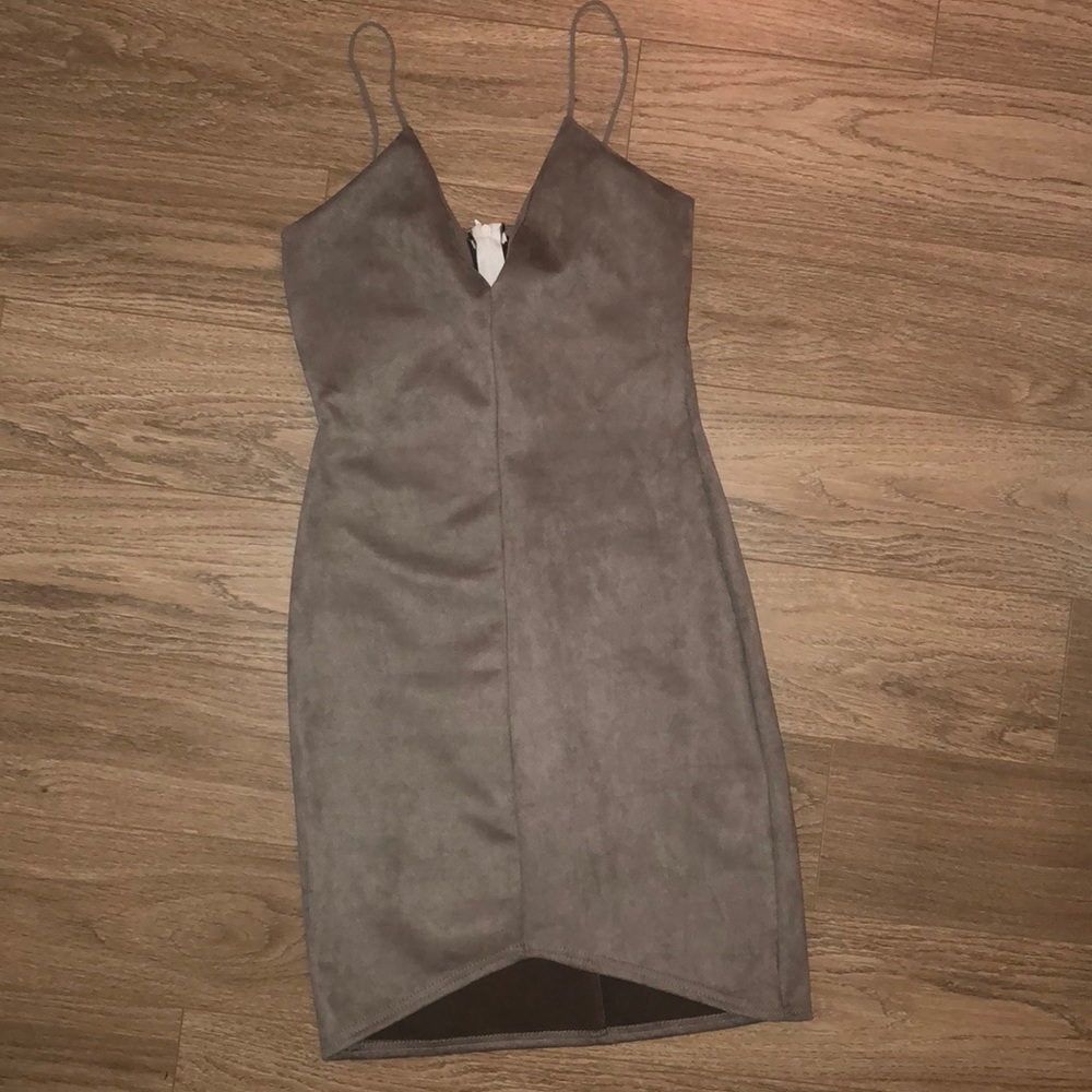 Faux suede taupe mini dress